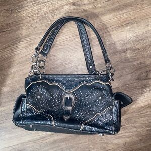 Montana West Embossed and Studded Collection Handbag. Black